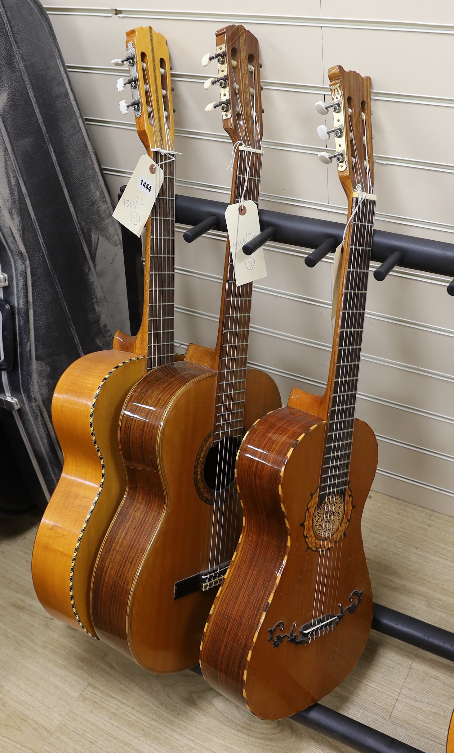 An acoustic guitar, labelled internally Antoria G 974 and two others